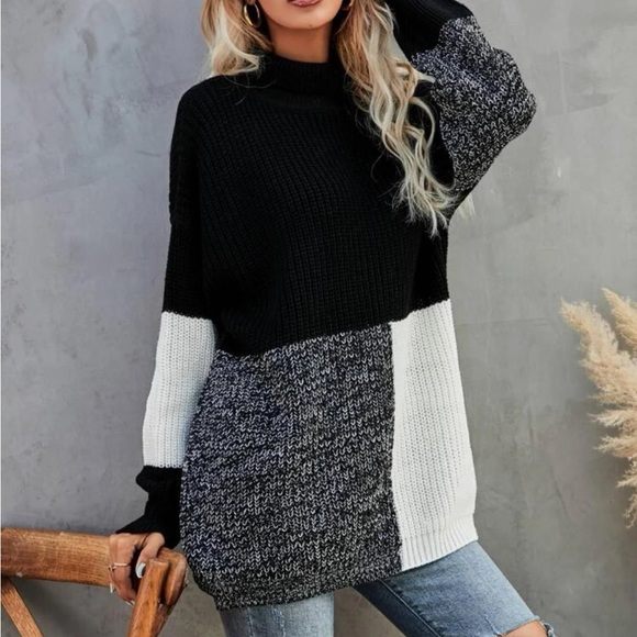 BRAND NEW Luxe color block oversized black and white sweater NWT - Picture 4 of 5